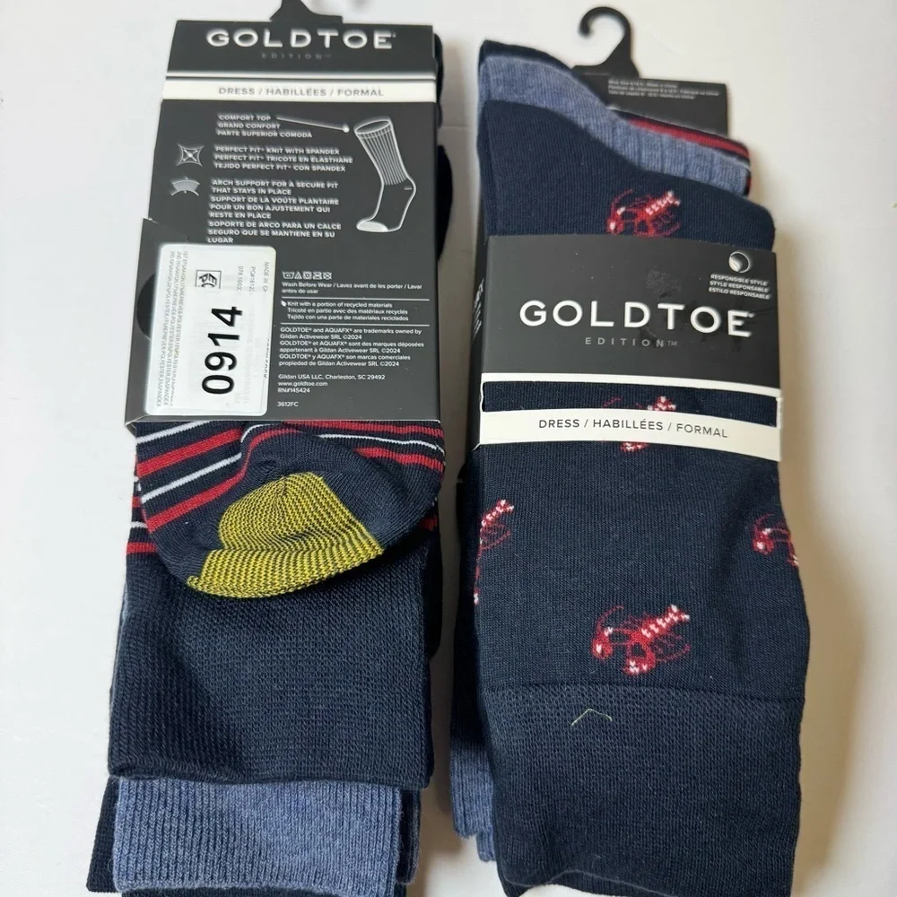 GoldToe Edition Mens Lobsters Crew Socks Assorted, 3 Pack